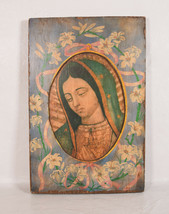 Vintage Wood Wall Art Virgin MaryReligious Icon Wall Hanging decalon wood Pannel - £22.96 GBP