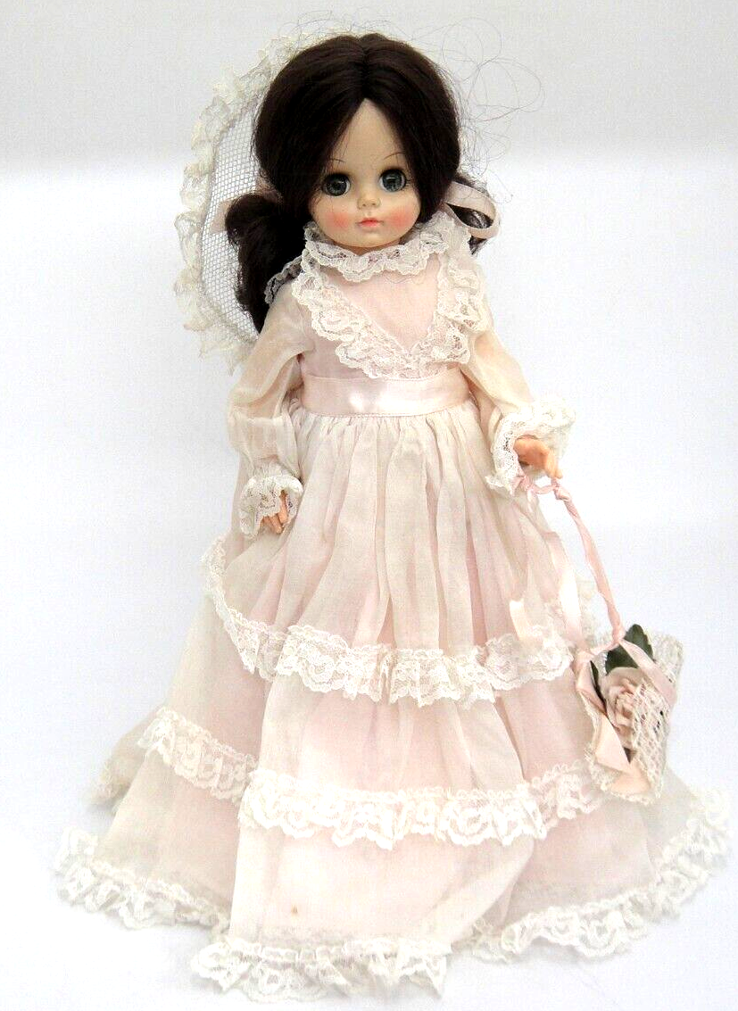 Vintage Effanbee Doll 1966 Long Pink Dress Lace Trim Possibly Bride 15" - $18.80