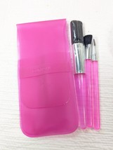 NEW CLINIQUE travel makeup brush set translucent pink mini brushes plast... - £20.73 GBP