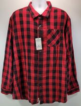 N) Men's Flag &amp; Anthem Red Black Plaid Flannel Button Down Cotton Shirt 3XL - $19.79