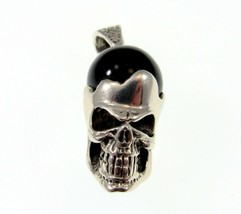 Handcrafted Solid 925 Sterling Silver &amp; Black Onyx Skeleton Skull Pendant - £41.59 GBP