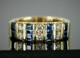 14 Karat Gelbgold über rundem Diamant Princess Blue Sapphire Anniversary... - £70.38 GBP