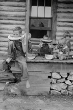 KIDS EATING WATERMELLON ON FRONT PORCH OF LOG HOUSE NC 1939 4X6 PHOTO PO... - $6.49