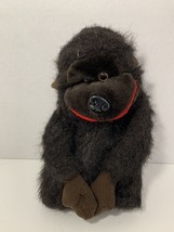 gorilla hand puppet vintage black brown plush stuffed toy monkey red mouth - $10.88
