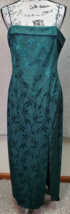 Vintage J.R. Nites Prom Dress Women&#39;s P14 Green Rayon Jacquard Vented Back Zip - £29.16 GBP