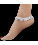 Traditional Real Silver Indian women pink white CZ Anklets Ankle Pair 10.3&quot; - €187,41 EUR