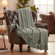 Textured Knitted Super Soft Throw Blanket with Tassels - £40.09 GBP