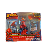 Marvel Spider-Man Soap &amp; Scrub Bath Gift Set Body Wash Shampoo Scrubby NIB - $14.82