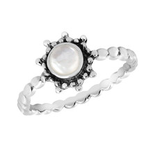 Vibrantly Shining Sun White Seashell Inlay Sterling Silver Ring-7 - £12.08 GBP