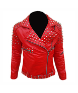 Red Real Cow Leather Jacket Cowboy Genuine Leather Jacket Studs Heavy Du... - £157.37 GBP