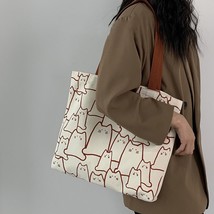 Canvas Bags Handbag for Women Shopper Cute Cat Tote Bag with Zipper Designer Bag - £16.94 GBP