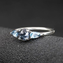 Sterling Silver Patterns of Frost with Moonlight Blue &amp; Sky-Blue Crystal Ring  - £14.03 GBP
