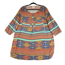 Fig and Flower Womens 2X Blouse Aztec Orange Teal Blue 3/4 Sleeves Pocke... - £14.59 GBP