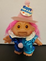 1986 Vintage Thomas Dam Troll Doll 5&quot; Happy Birthday Clown Pink Hair wit... - $20.57