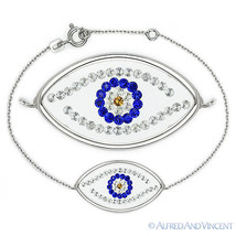 Evil Eye Bead Turkish Nazar Greek Charm 925 Sterling Silver CZ Bracelet - Large - £19.36 GBP