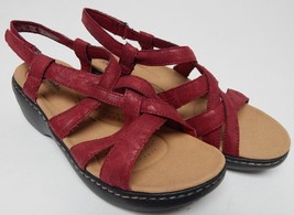 Clarks Collection Sandals Merliah Rose Women&#39;s Strappy Red Floral Comfort Wedge - £53.78 GBP