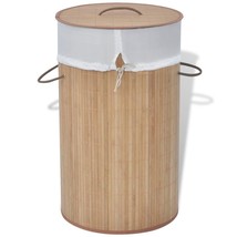 vidaXL Bamboo Laundry Bin Round Natural - £61.27 GBP