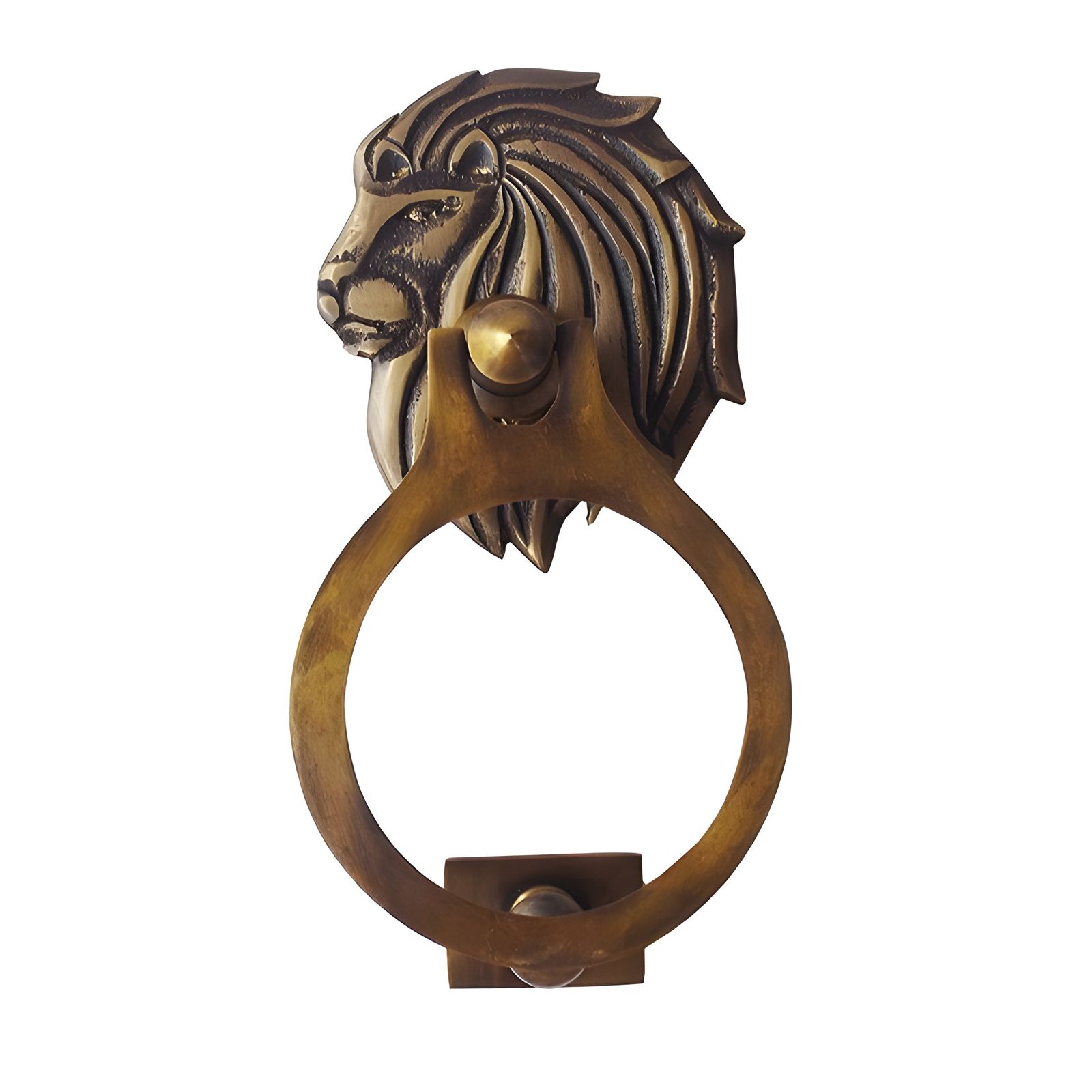 Vintage Lion Statue Entry Way Brass Door Knocker Earrings 7.2&quot; Ring Door... - $90.00