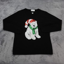 Holiday Traditions Shirt Women Medium Black Lightweight Sequined Polar Bear - $18.69