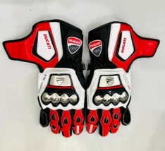 Ducati Corse Motorcycle MotoGP Motorbike Racing Leather Gloves Pre-Curved Finger - £54.51 GBP