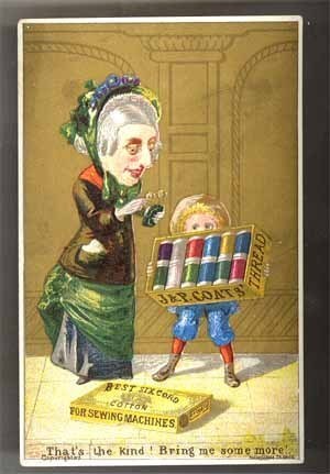 J P Coats Thread Victorian trade card original spool cotton bonnet adver... - $14.00