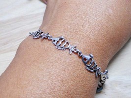 Cut Out Fish Link Chain Bracelet 7.5&quot;, 925 Sterling Silver, Handmade Fish Chain - £31.66 GBP