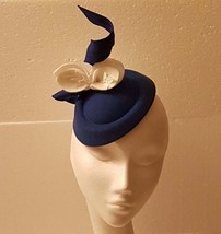 Fascinator Hat Royalblue fascinator #Royal blue hat  White felt leaves A... - $37.40