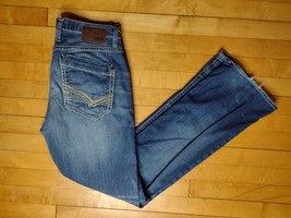 BKE Denim Derek Mens Blue Jeans Bootcut Distressed Medium Wash Size 32L - £23.42 GBP