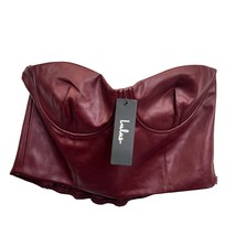 Lulus Bustier Top Burgundy XL Strapless Cropped Date Night Pick Vegan Le... - $39.64