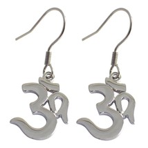Ohm Earrings Dangle Drop Hook Surgical Stainless Steel Aum Om Hypoallergenic - £15.17 GBP