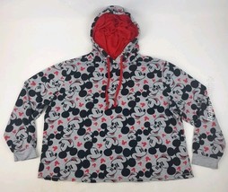 Disney Store Mickey Mouse Hoodie XL All-Over Print Sweatshirt Gray Red C... - $19.70