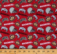 Cotton Ohio State University OSU Buckeyes Football Red Fabric Print BTY D351.12 - £10.32 GBP