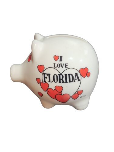 Vintage I Love Florida Pig w/ Hearts Piggy Bank Souvenir 3&quot; Tall, 4&#39; Wide - $10.88