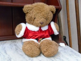 16" Tan Brown Teddy Bear Vintage America Wego Plush Stuffed Animal Santa Jacket - $24.74