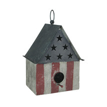 Rustic Metal Americana Hanging Bird House Decorative Garden Farmhouse Decor - £23.35 GBP