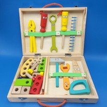 Kids Wooden Tool Kit Toolbox Construction Building Cartoon Montessori 32 Pieces - £11.91 GBP