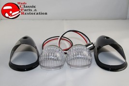 Guide Style Headlight Black LED Turn Signal Marker Lights Housings Clear 1157 - £60.72 GBP