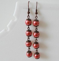 Dark Pink Glass Pearl Earring - £8.78 GBP