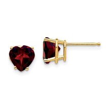 14K Gold Heart Garnet Stud Earrings Jewelry 7mm 7mm x 7mm - £135.74 GBP