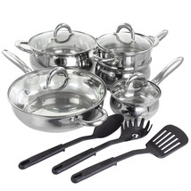 Gibson Home Ancona 12 Piece Stainless Steel Belly Shaped Cookware Set with Kitc - £82.15 GBP