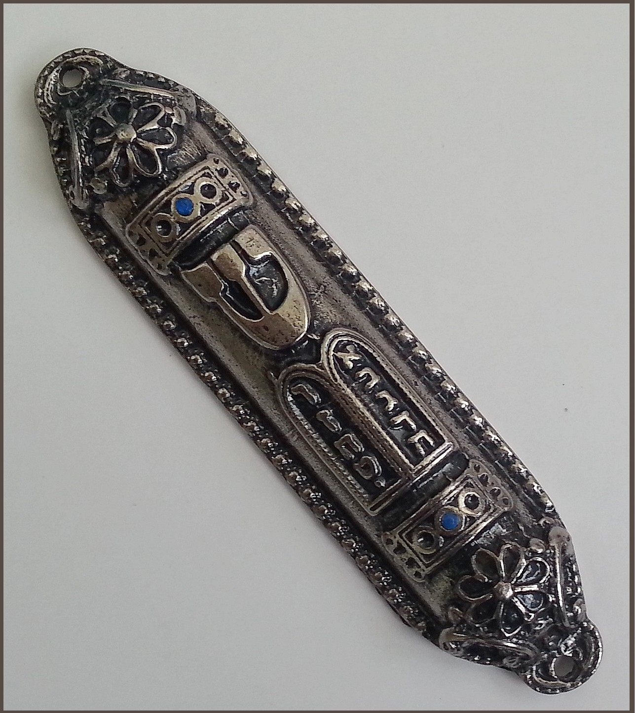 4" Pewter mezuzah mezuza with Torah breast plates need 7cm kosher scroll
