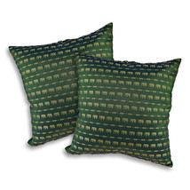 Decorative Elephant Parade Stripes Green Silk Throw Pillow Cushion Cover Set - £19.49 GBP