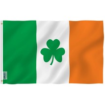 Anley 3x5 Foot Ireland Shamrock Flag - Saint Patrick&#39;s Day Clover Flags - £5.44 GBP