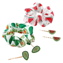 6pcs Avocado &amp; Watermelon Scrunchies Rhinestone Bobby Pin Hair Accessory Sets - £16.14 GBP