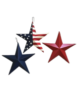 America USA Metal Barn Stars Red Blue Flag Stripes Hanging 12&quot; Lot 3 Pat... - $470.27 MXN