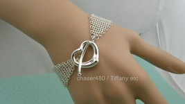 Tiffany &amp; Co Peretti Mesh Open Heart Toggle Bracelet Sterling Silver-Mint - £507.44 GBP