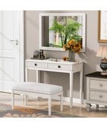 Modern White Vanity Desk Makeup Table with Mirror, Stool, 2 Drawers - $6,035.02 MXN