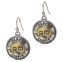 Two Tone Happy Camper Coin Earrings Silver And Gold - £10.67 GBP