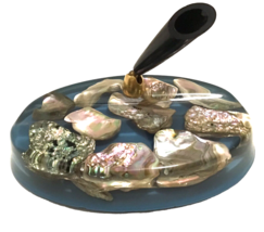Vintage Lucite and Abalone Sea Shell Pen Holder Mid Century Decor - £18.27 GBP
