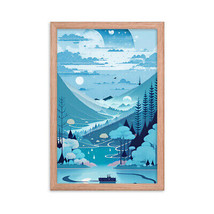 Framed poster Watercolor painting in blue pastel calm colors for interior 6 - £31.57 GBP+